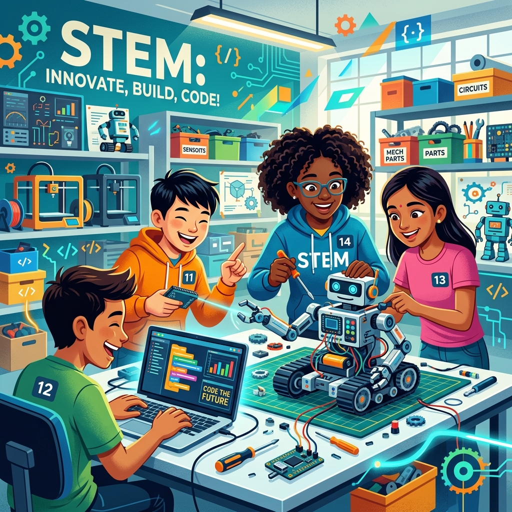 Student building a robot